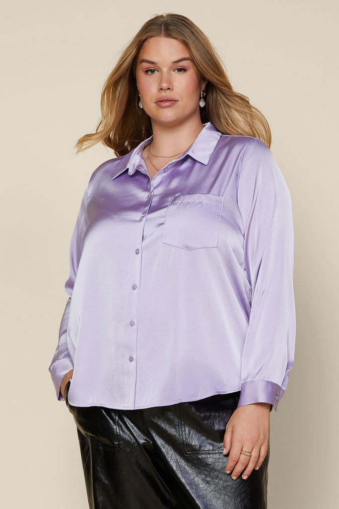 Plus Size - Satin Buttondown Shirt