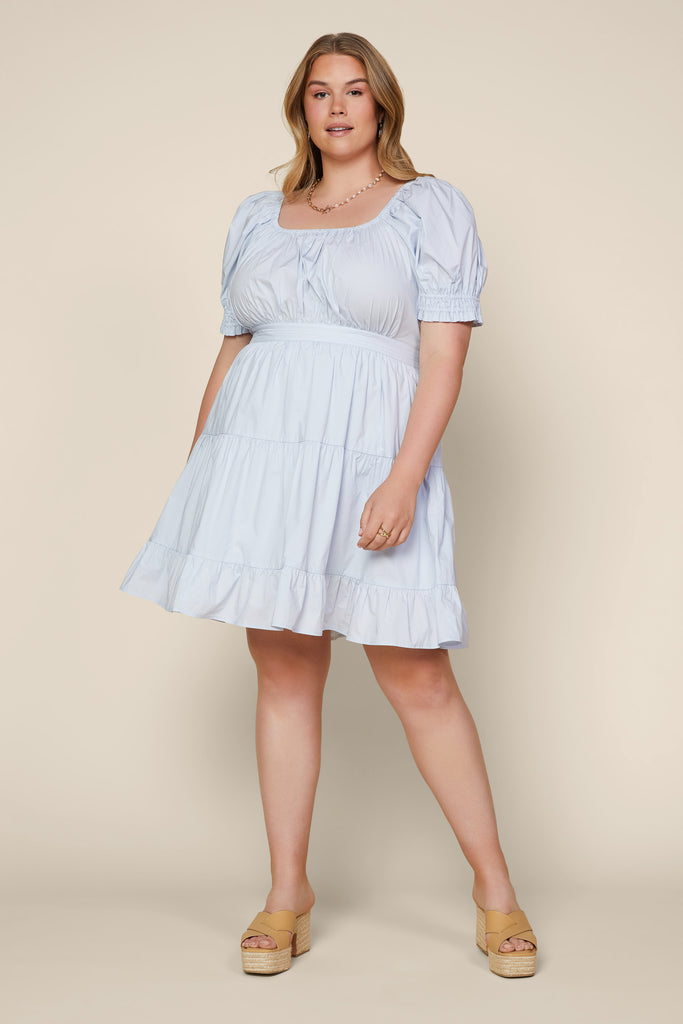 Plus Size - Puffed Sleeve Mini Dress