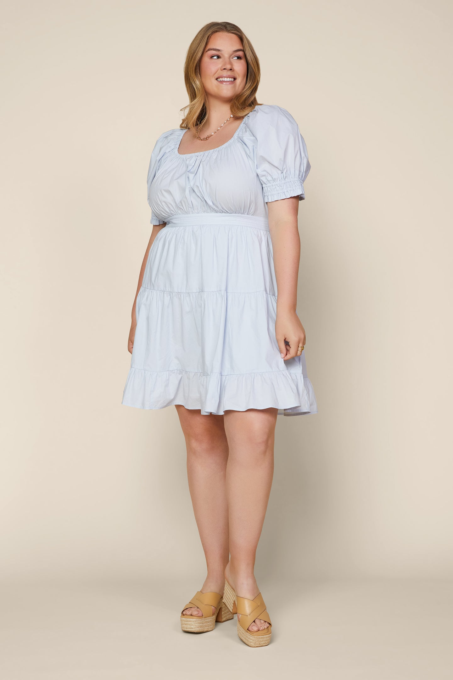 Plus Size - Puffed Sleeve Mini Dress