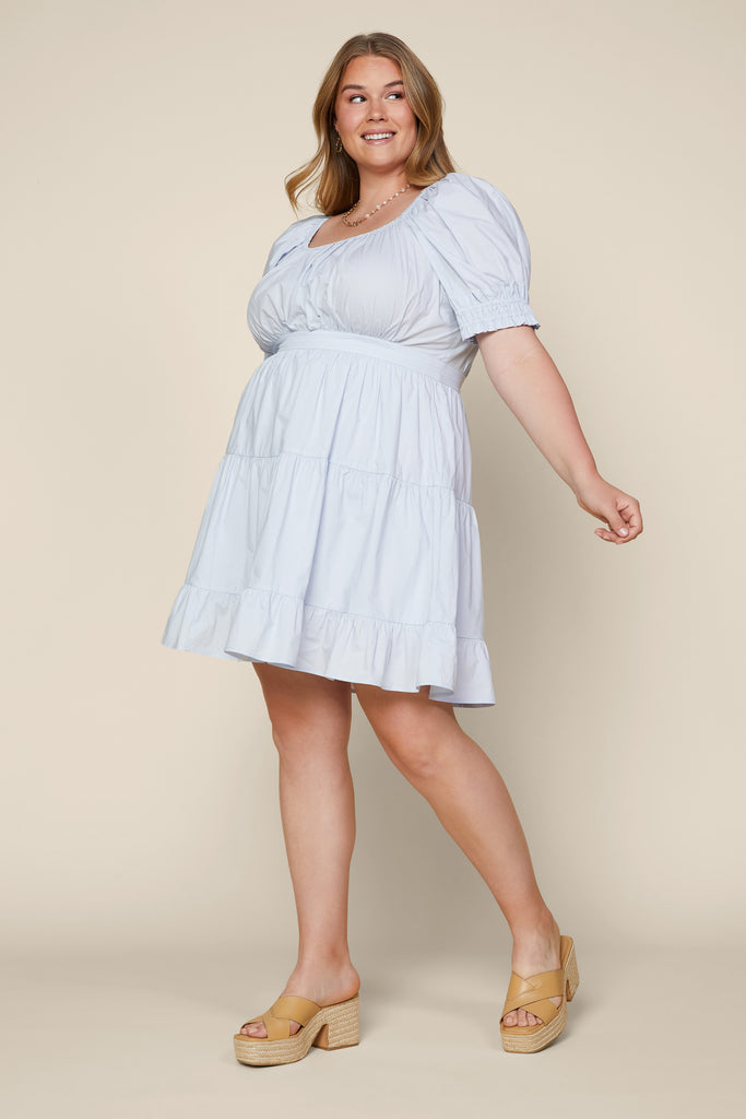Plus Size - Puffed Sleeve Mini Dress
