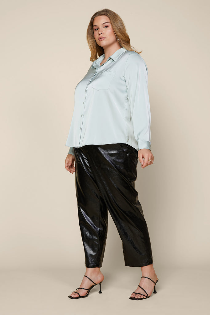 Plus Size - Satin Buttondown Shirt