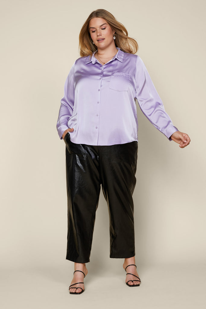 Plus Size - Satin Buttondown Shirt