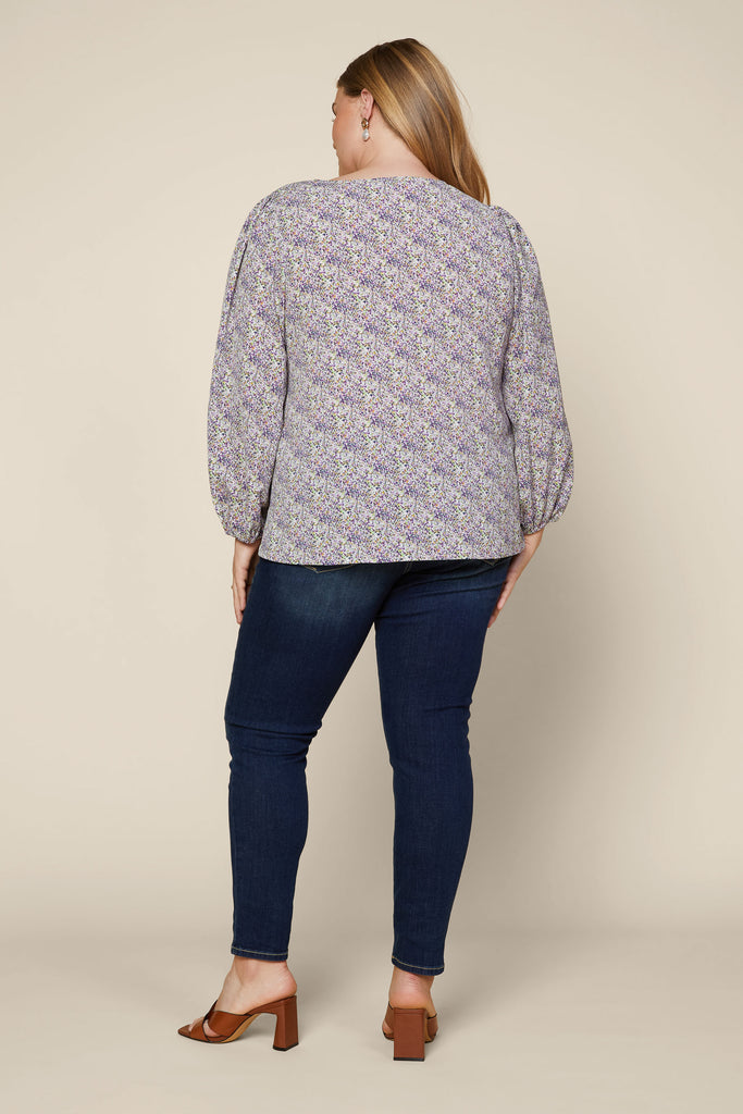 Plus Size - Floral Crisscross Strap Blouse