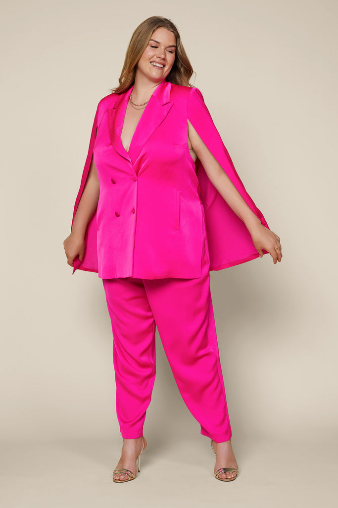 Plus Size - Satin Double Breasted Blazer Cape