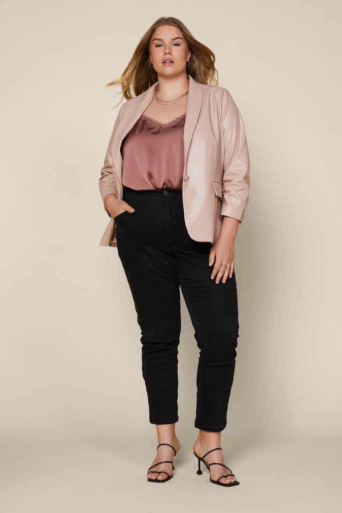 Plus Size - Vegan Leather Ruched Blazer