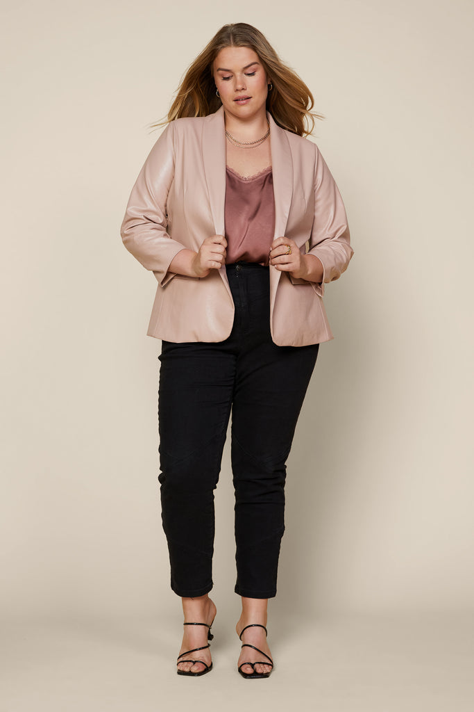 Plus Size - Vegan Leather Ruched Blazer