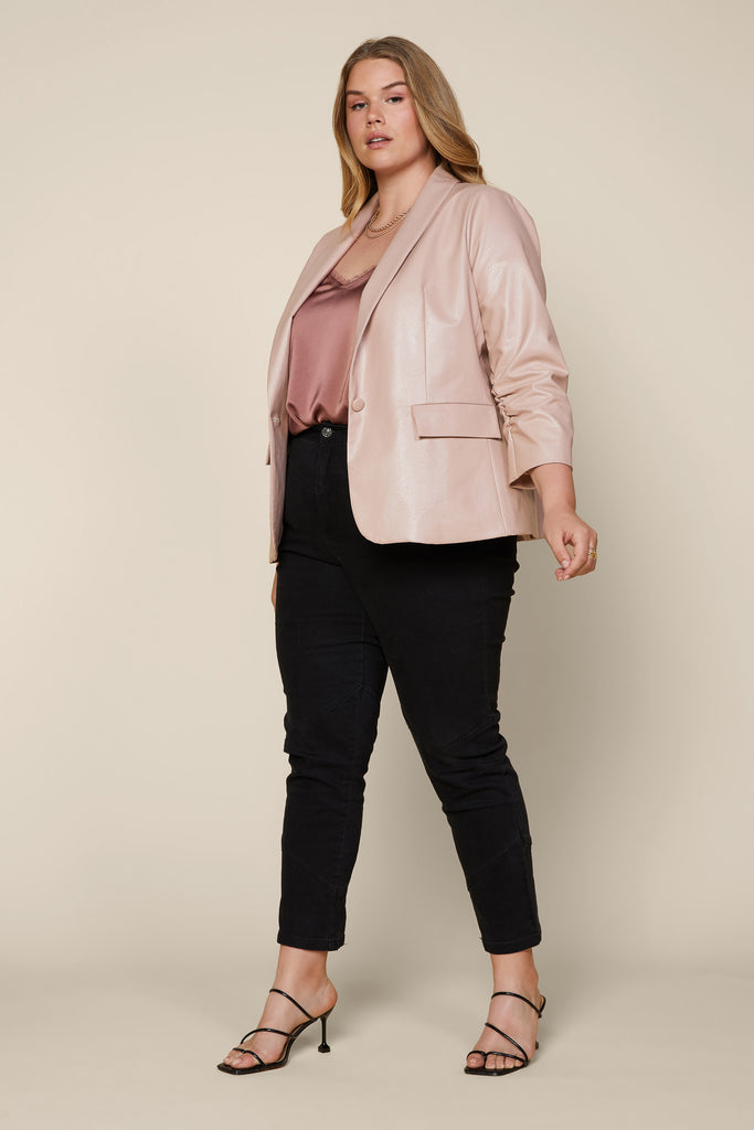 Plus Size - Vegan Leather Ruched Blazer