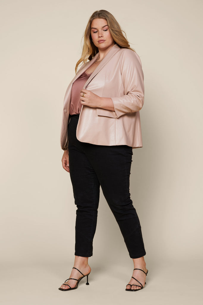 Plus Size - Vegan Leather Ruched Blazer