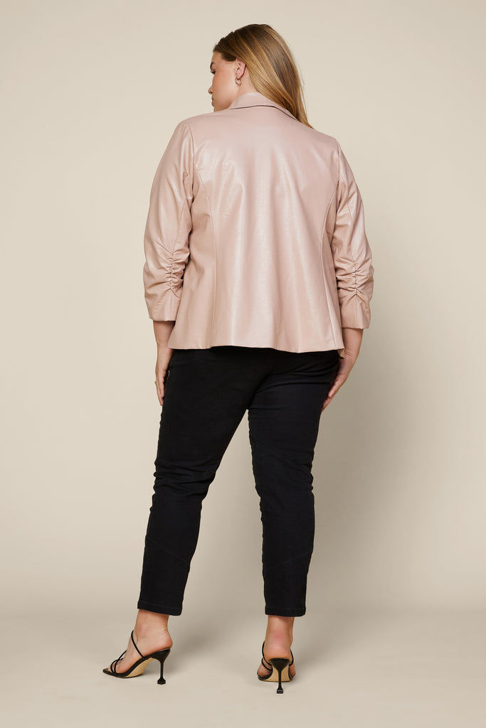 Plus Size - Vegan Leather Ruched Blazer