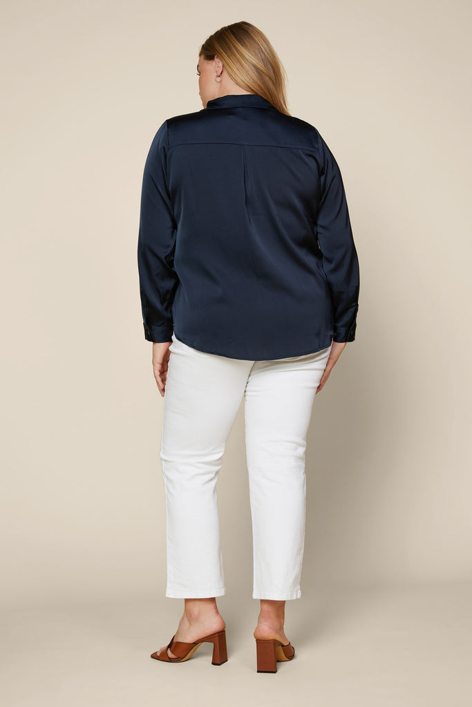 Plus Size - Satin Button Down Shirt
