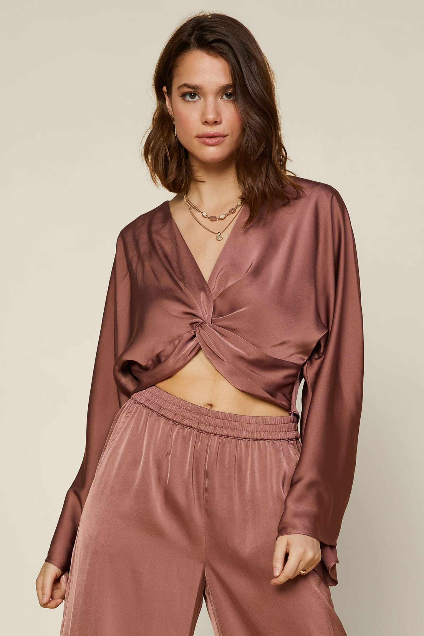Twisted Front Satin Blouse