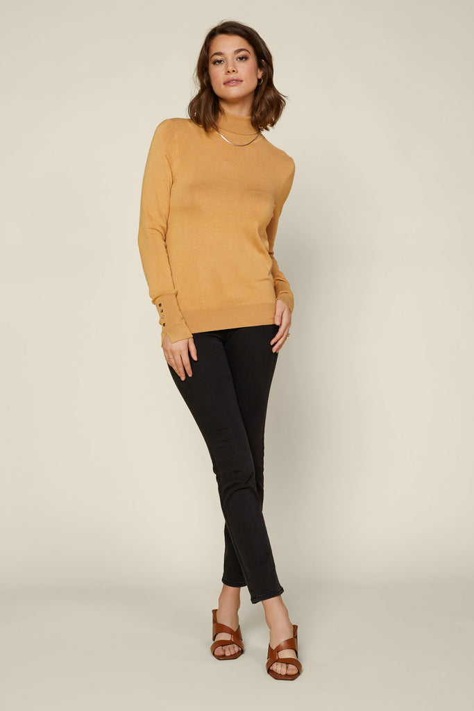 Button Detail Turtleneck Sweater