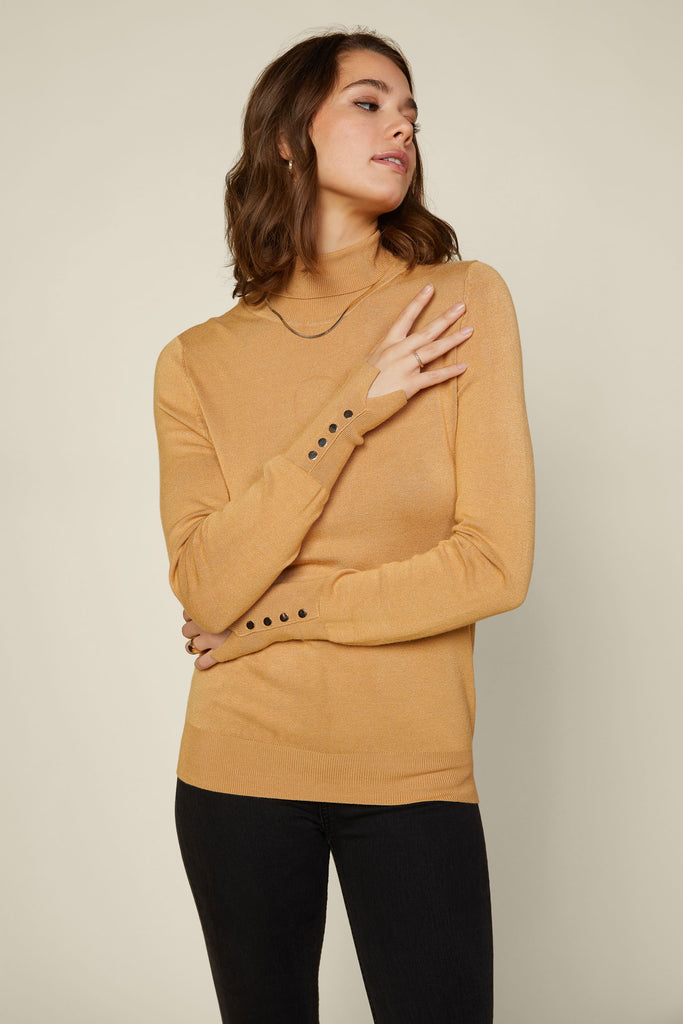 Button Detail Turtleneck Sweater