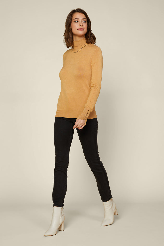 Button Detail Turtleneck Sweater