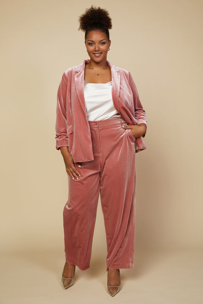 Plus Size - Ruched Velvet Blazer