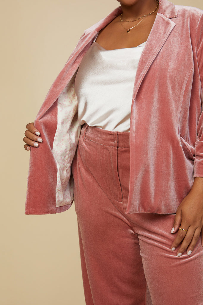 Plus Size - Ruched Velvet Blazer