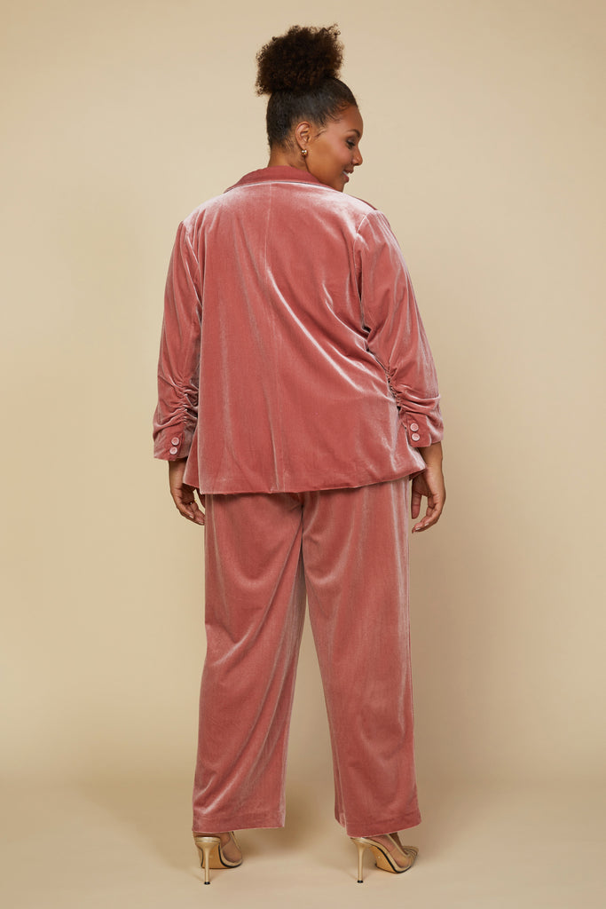 Plus Size - Ruched Velvet Blazer