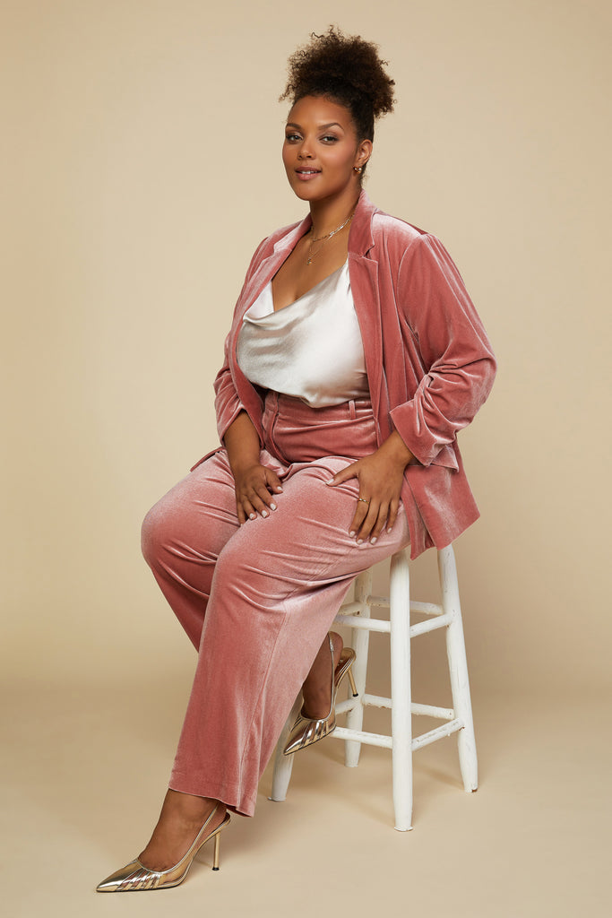Plus Size - Ruched Velvet Blazer