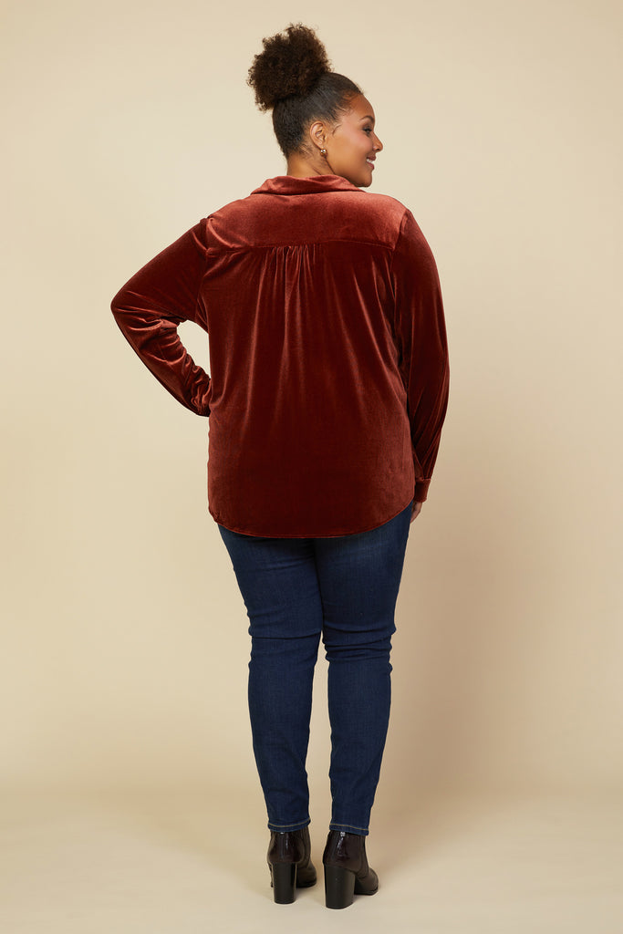 Plus Size - Velvet Button Down Top