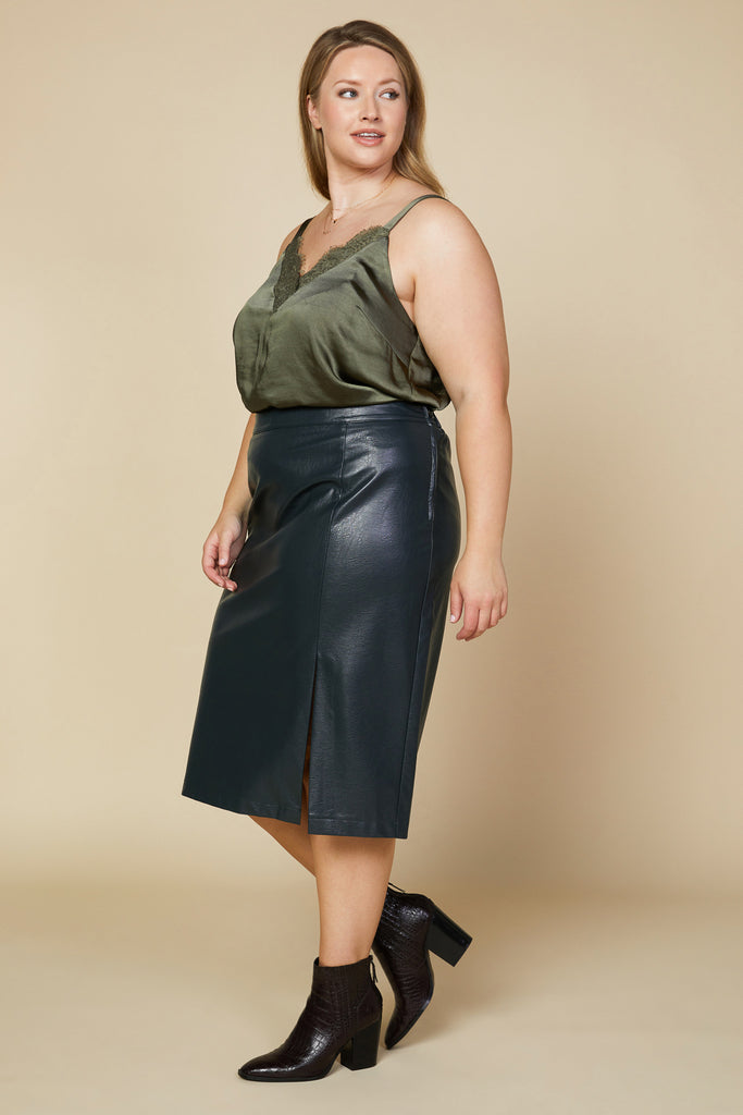 Plus Size - Vegan Leather Pencil Skirt