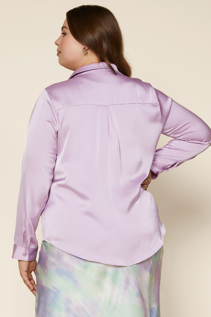 Plus Size - Satin Button Down Shirt