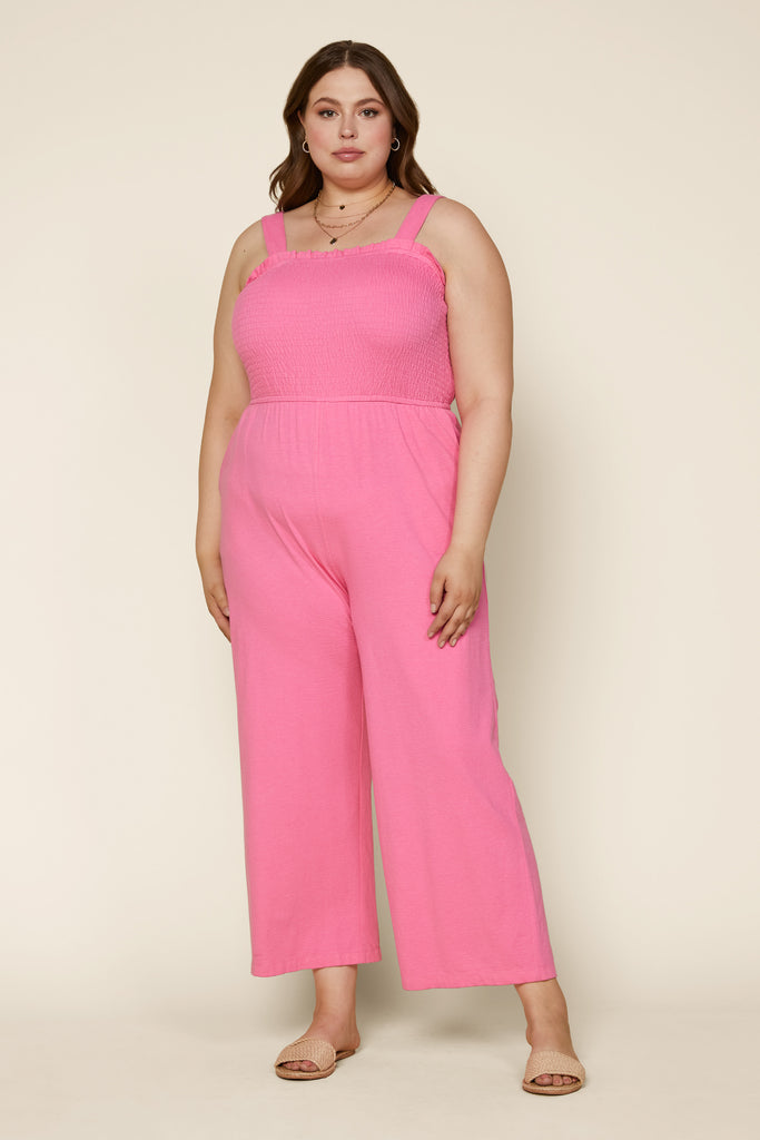 Plus Size - Smocked Knit Jumpsuit