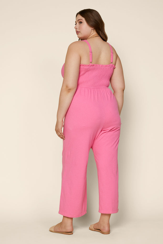 Plus Size - Smocked Knit Jumpsuit