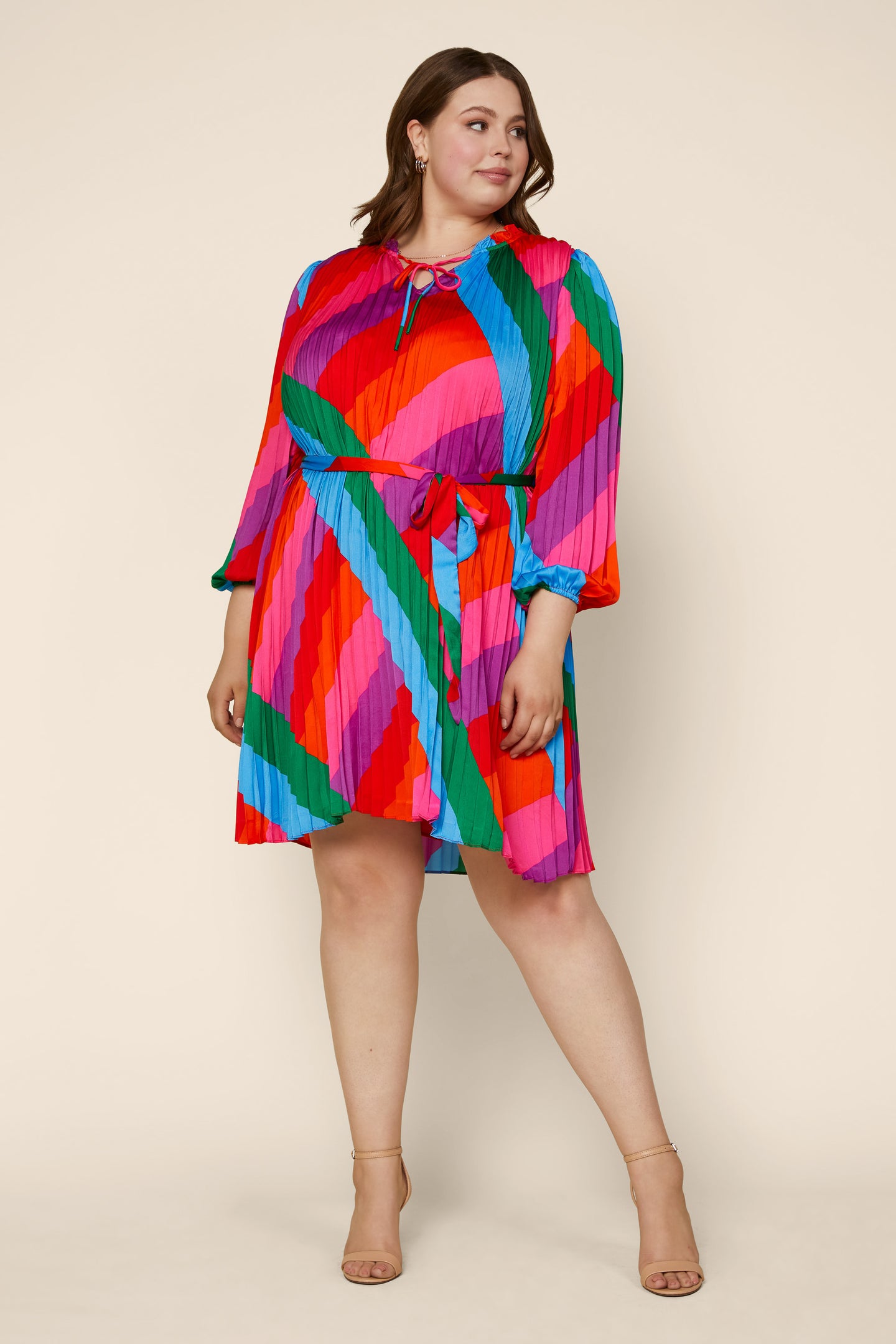 Plus Size - Multicolor Pleated Dress