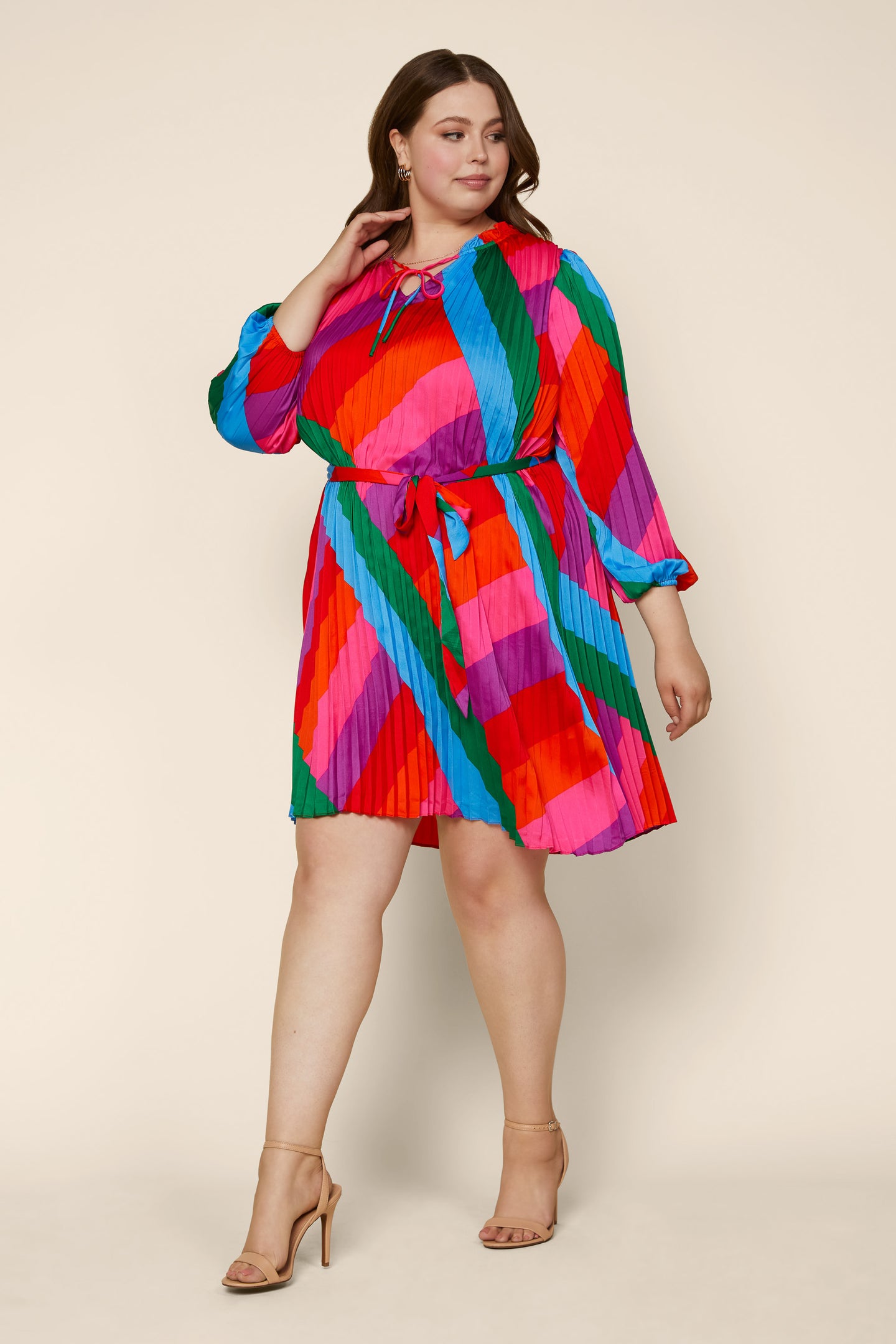 Plus Size - Multicolor Pleated Dress