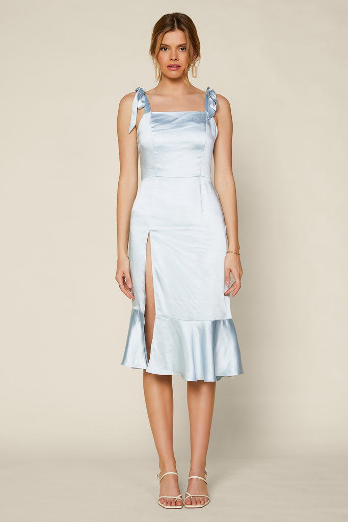 Satin Shoulder Tie Midi Dress