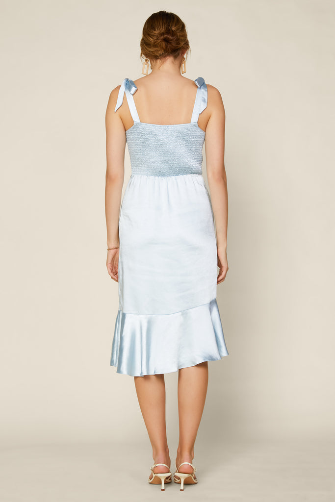 Satin Shoulder Tie Midi Dress
