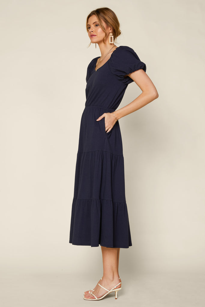 Puff Sleeve Midi Dress