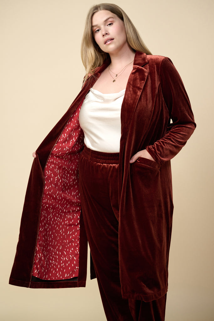 Plus Size - Velvet Duster Coat