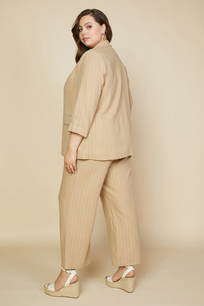 Plus Size - Linen Pinstripe Cuffed Blazer