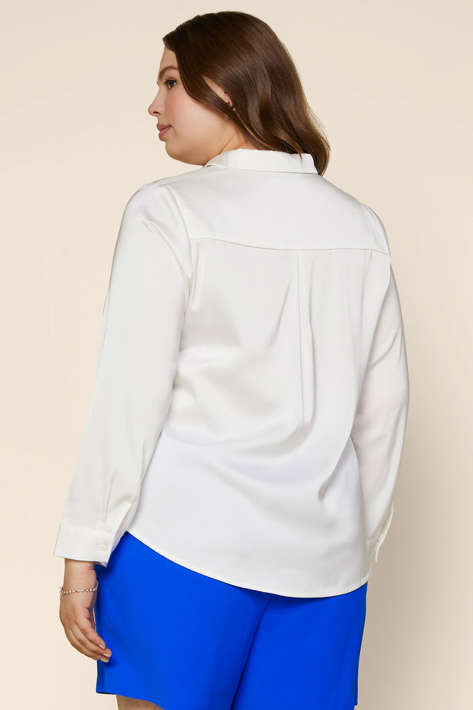 Plus Size - Satin Button Down Shirt