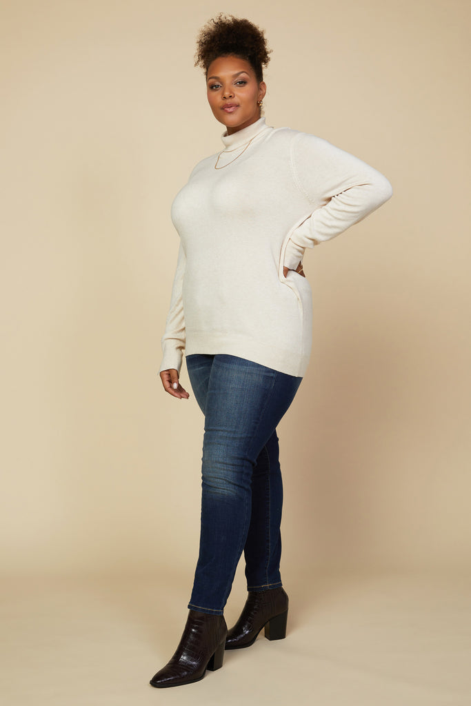 Plus Size - Button Detail Turtleneck Sweater