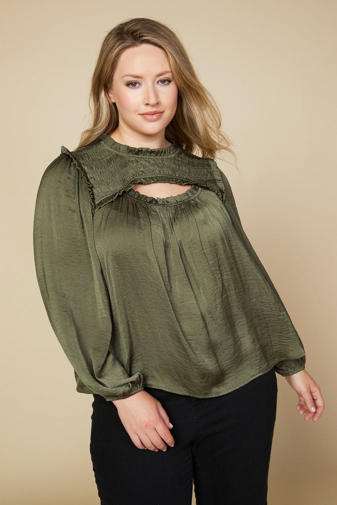 Plus Size - Cutout Long Sleeve Blouse