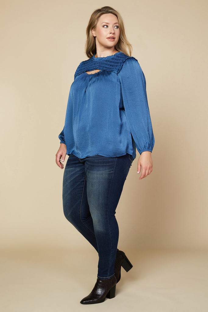 Plus Size - Cutout Long Sleeve Blouse
