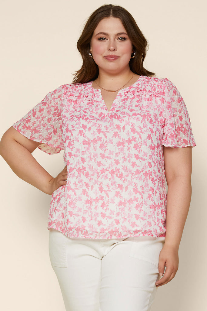 Plus Size - Sweet Floral Ruffled Top