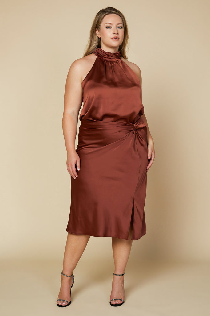 Plus Size - Knotted Midi Skirt