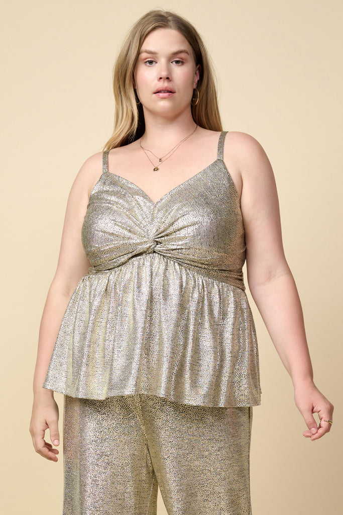 Plus Size - Metallic Foil Twisted Cami
