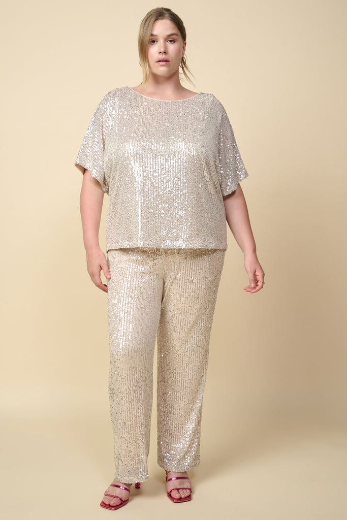 Plus Size - Sequined Short Sleeve Top