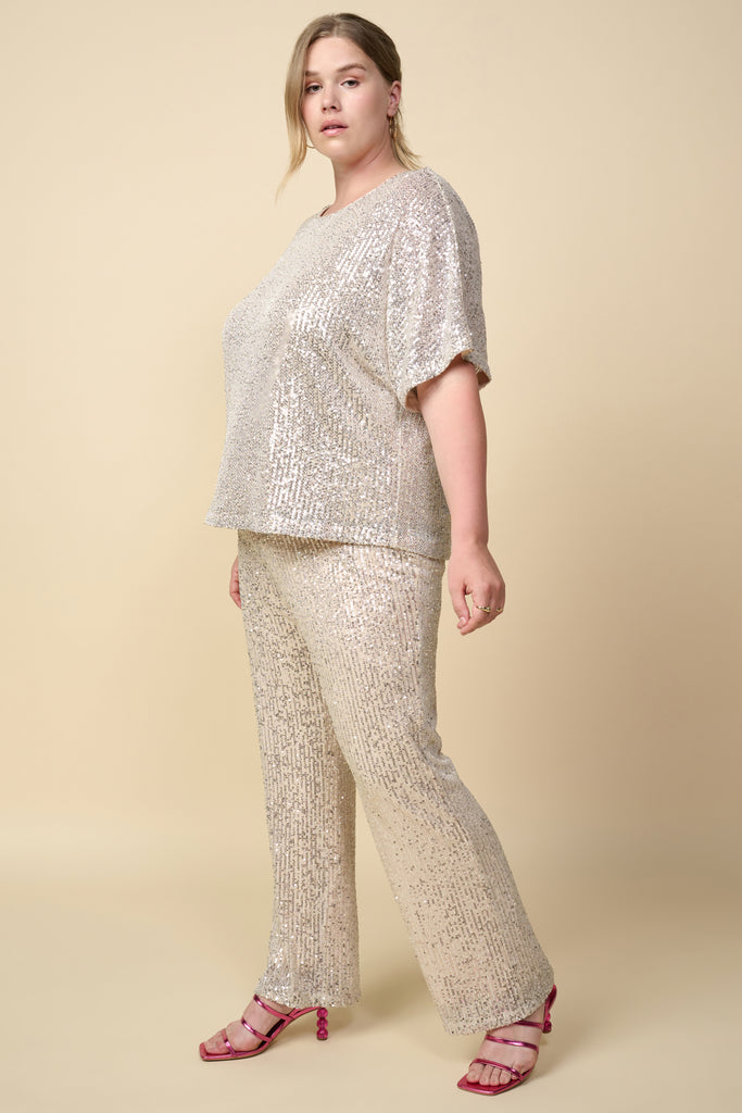 Plus Size - Sequined Short Sleeve Top