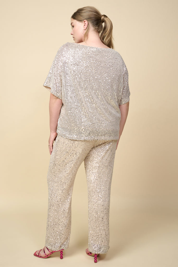 Plus Size - Sequined Short Sleeve Top