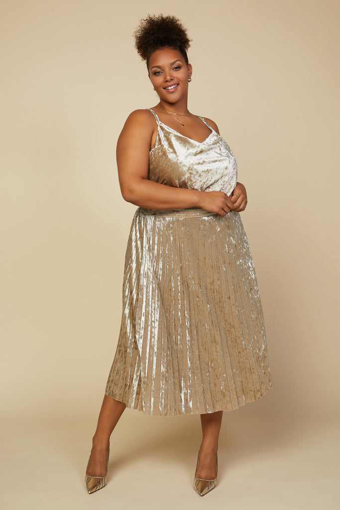 Plus Size - Crushed Velvet Midi Skirt