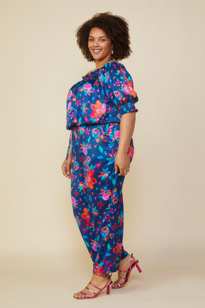 Plus Size - Aquatic Floral Off Shoulder Top