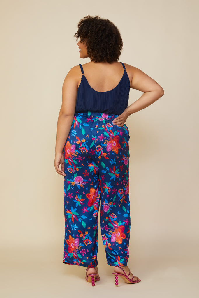 Plus Size - Aquatic Floral Elastic Waist Pants