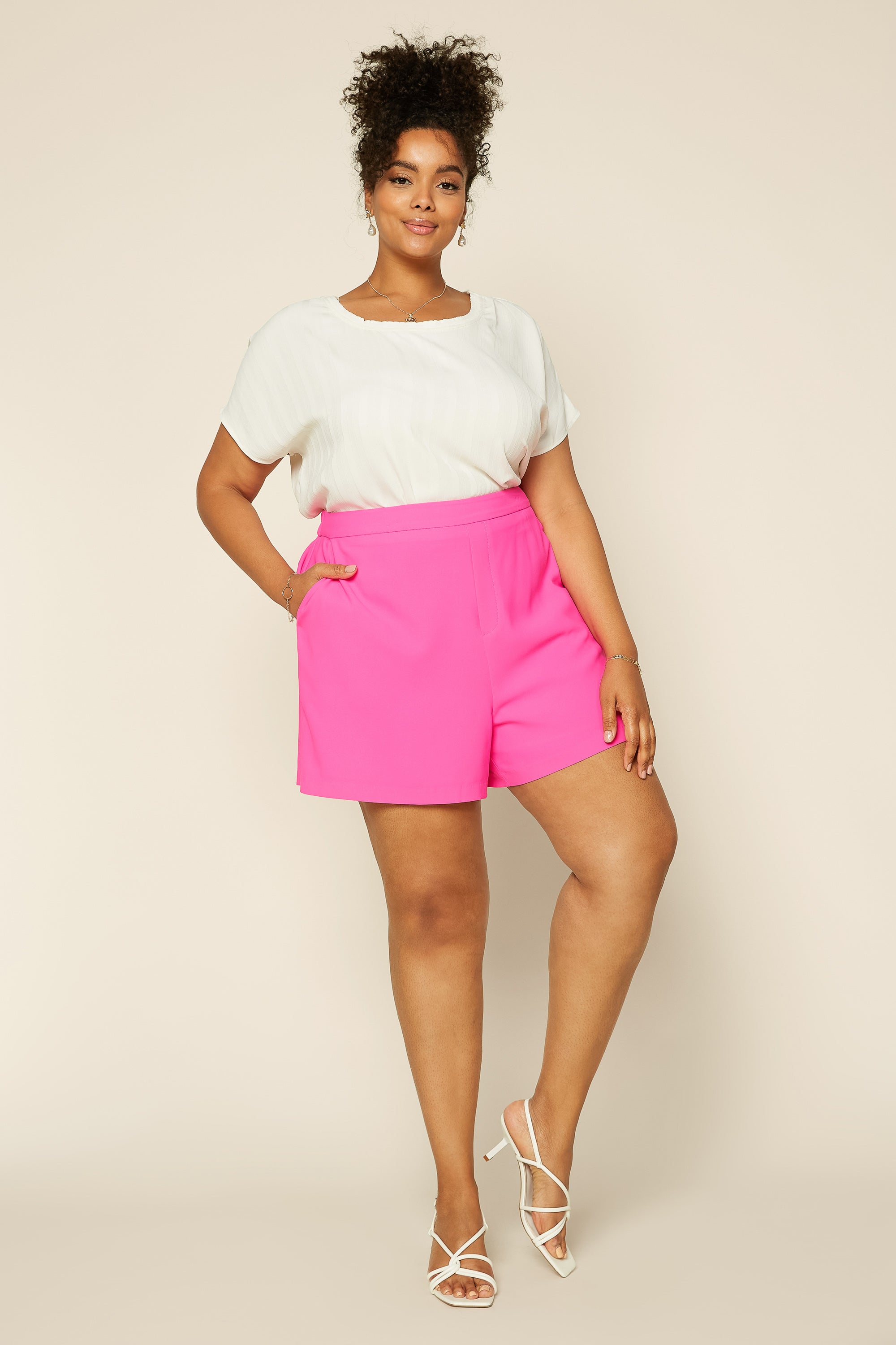 Women's Plus Size - Neon Structured Shorts Ultra Pink / 2x by Skies Are Blue