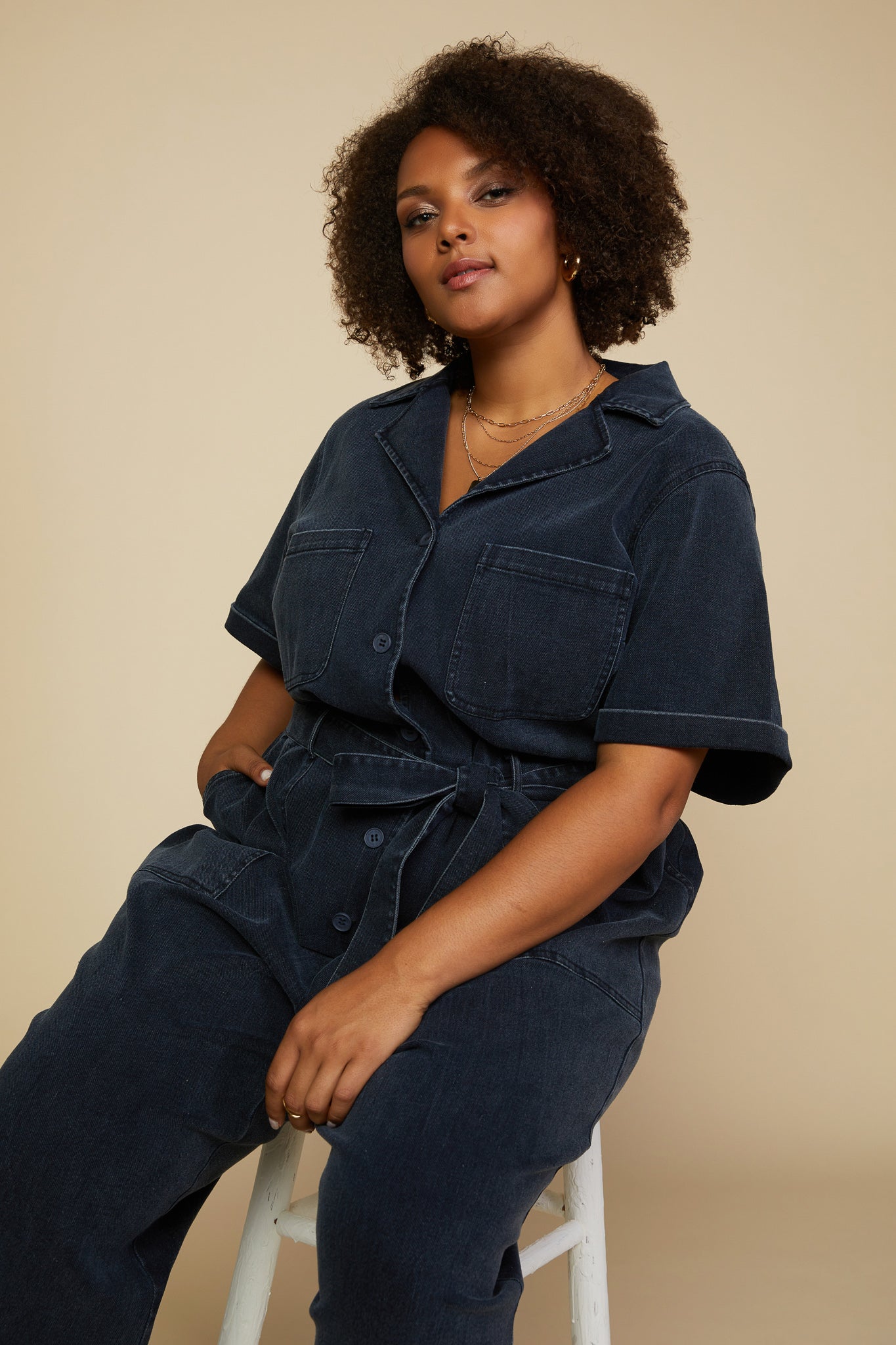 Black denim utility jumpsuit cheap