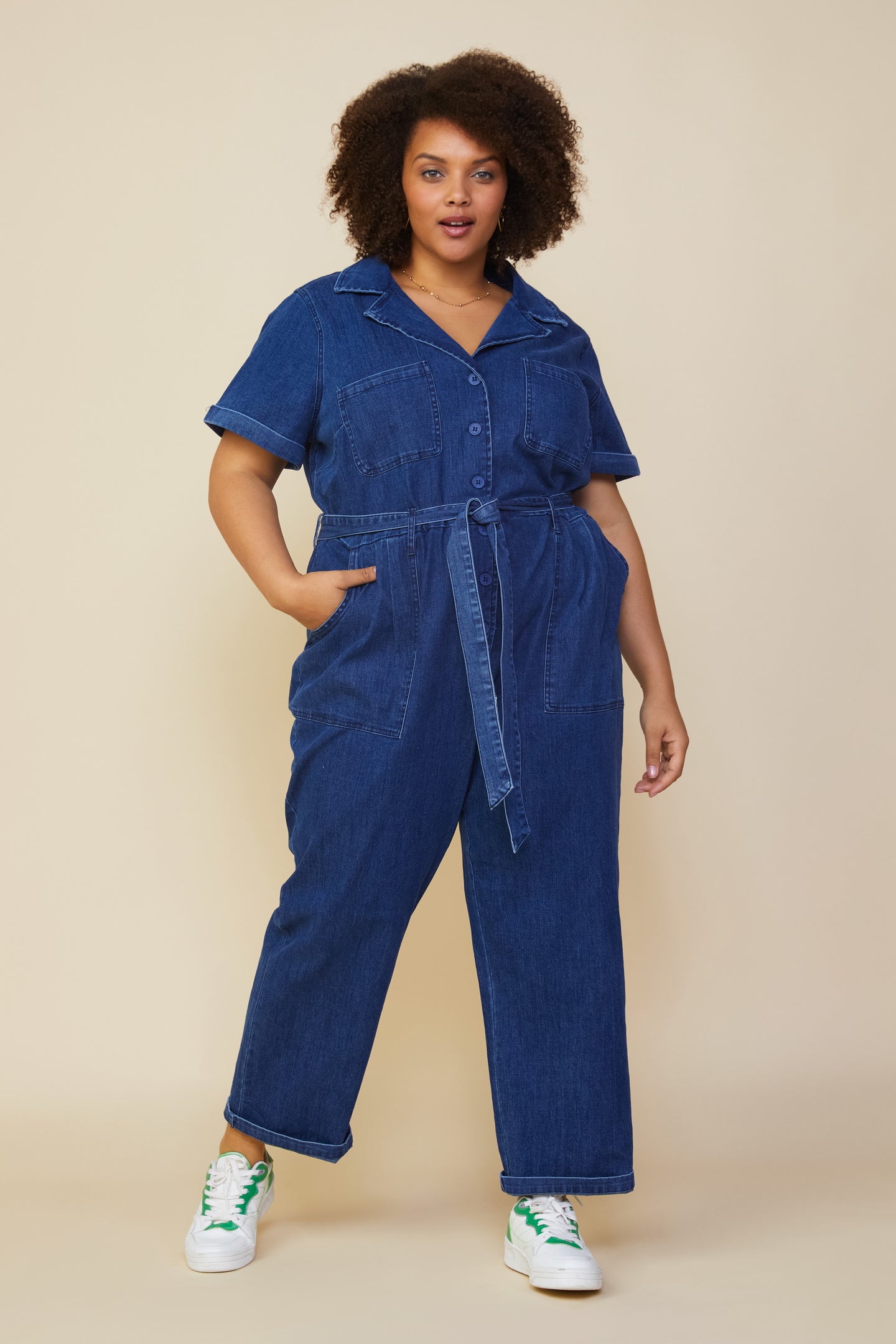 Plus Size - Denim Utility Jumpsuit